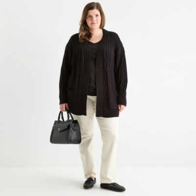 John's Bay Plus Womens Long Sleeve Cable Knit Cardigan JCPenney