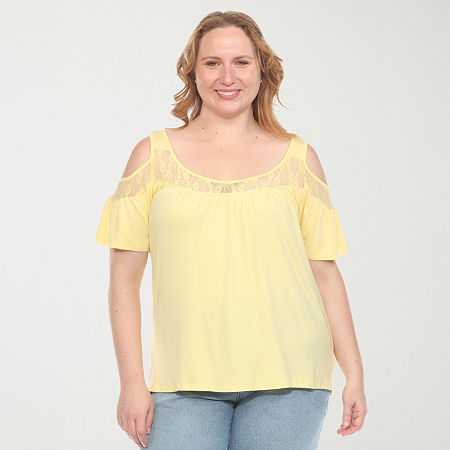 White Mark Plus Womens Short Sleeve Tunic Top, 4x, Yellow