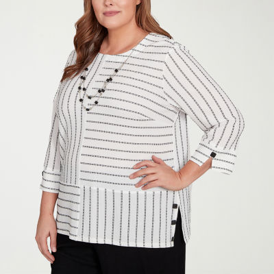 Alfred Dunner Santa Barbara Womens Plus Crew Neck 3/4 Sleeve T-Shirt