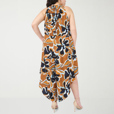 MSK Womens Halter Neck Sleeveless Plus Jumpsuit