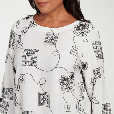 Alfred Dunner Santa Barbara Womens Crew Neck 3/4 Sleeve Blouse