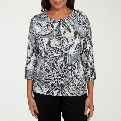 Alfred Dunner Santa Barbara Womens Crew Neck 3/4 Sleeve T-Shirt