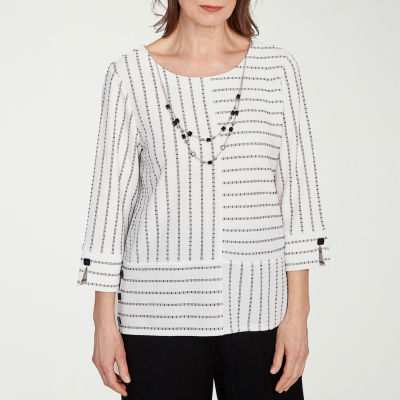 Alfred Dunner Santa Barbara Womens Crew Neck 3/4 Sleeve T-Shirt