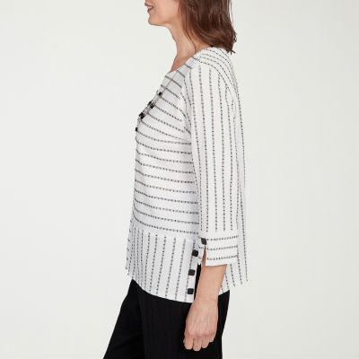 Alfred Dunner Santa Barbara Womens Crew Neck 3/4 Sleeve T-Shirt