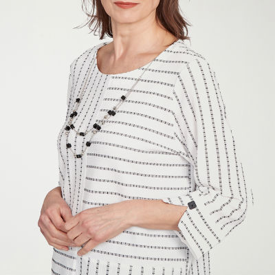 Alfred Dunner Santa Barbara Womens Crew Neck 3/4 Sleeve T-Shirt