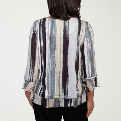 Alfred Dunner Santa Barbara Womens Crew Neck 3/4 Sleeve T-Shirt