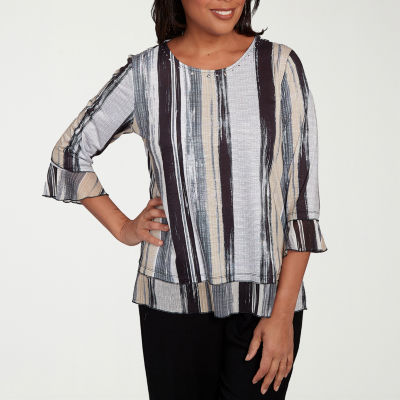 Alfred Dunner Santa Barbara Womens Crew Neck 3/4 Sleeve T-Shirt