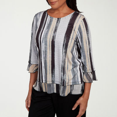 Alfred Dunner Santa Barbara Womens Crew Neck 3/4 Sleeve T-Shirt