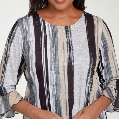 Alfred Dunner Santa Barbara Womens Crew Neck 3/4 Sleeve T-Shirt