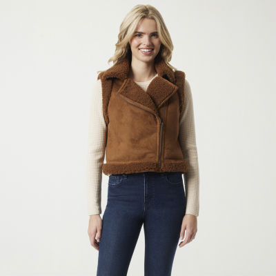 JS Jessica Simpson Womens Faux Shearling Midweight Vest Coat