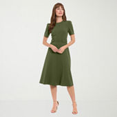 london times short sleeve midi fit flare dress London Times Womens Midi Round Neck Short Sleeve Fitted Fit + Flare Dress