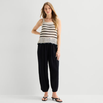 a.n.a Womens Square Neck Sleeveless Striped Pullover Sweater