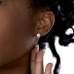 Silver Treasures Cubic Zirconia Simulated Pearl Sterling Silver 10mm Moon Stud Earrings