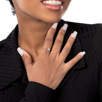 Silver Treasures Womens 2MM White Simulated Pearl Sterling Silver Diamond Band