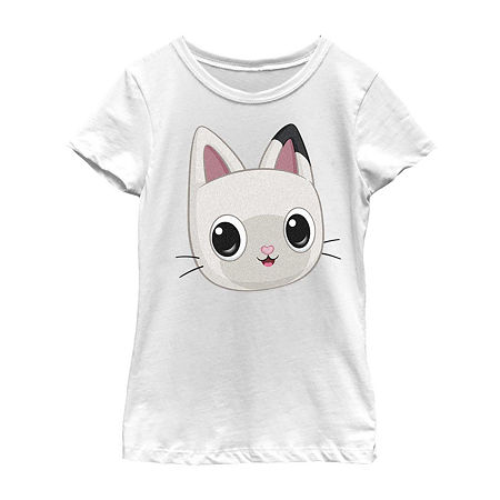 Little & Big Girls Crew Neck Short Sleeve Gabby's Dollhouse Graphic T-Shirt, Small, White