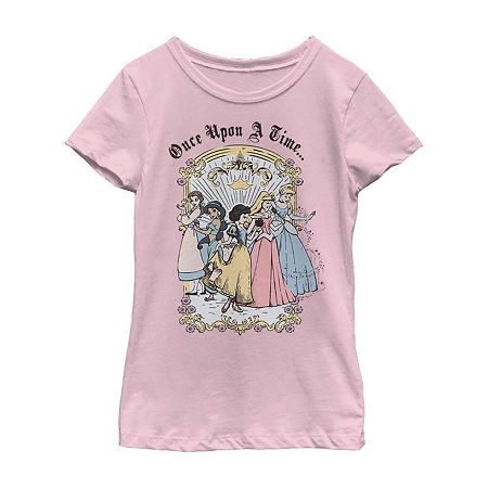 Little & Big Girls Disney Crew Neck Short Sleeve Princess Graphic T-Shirt, Small, Pink