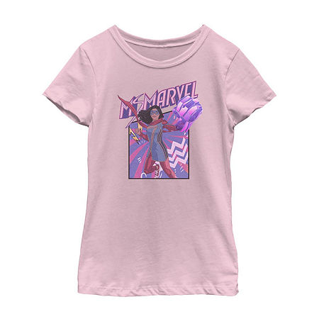 Little & Big Girls Crew Neck Short Sleeve Marvel Graphic T-Shirt, Large, Pink