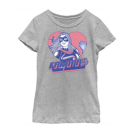 Little & Big Girls Crew Neck Short Sleeve Marvel Graphic T-Shirt, X-small, Gray