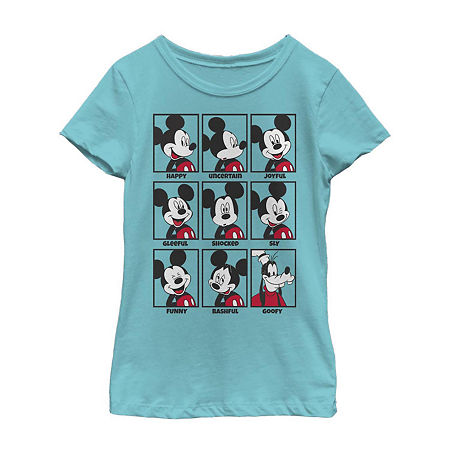 Little & Big Girls Crew Neck Short Sleeve Mickey Mouse Graphic T-Shirt, Small, Blue