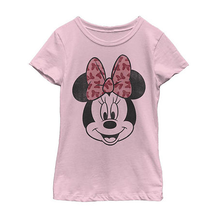 Little & Big Girls Crew Neck Short Sleeve Minnie Mouse Graphic T-Shirt, Medium, Pink