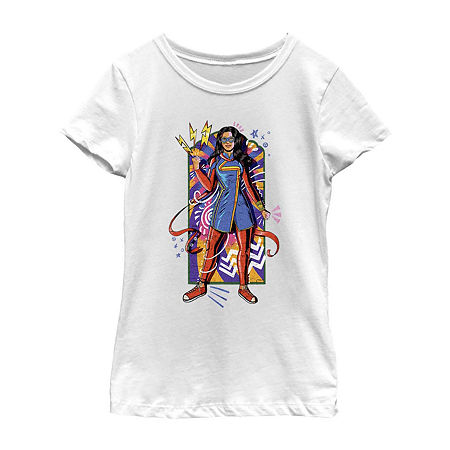 Little & Big Girls Crew Neck Short Sleeve Marvel Graphic T-Shirt, X-small, White