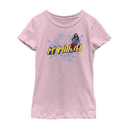 Little & Big Girls Crew Neck Short Sleeve Marvel Graphic T-Shirt, X-large, Pink