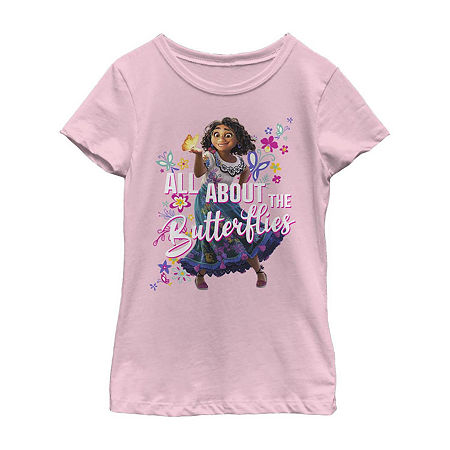 Little & Big Girls Disney Crew Neck Short Sleeve Encanto Graphic T-Shirt, Large, Pink