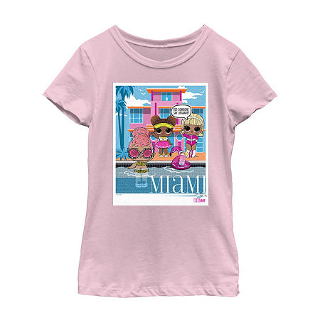 Little & Big Girls Crew Neck Short Sleeve LOL Graphic T-Shirt, Small, Pink