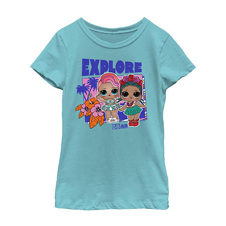 Little & Big Girls Crew Neck Short Sleeve LOL Graphic T-Shirt, Small, Blue