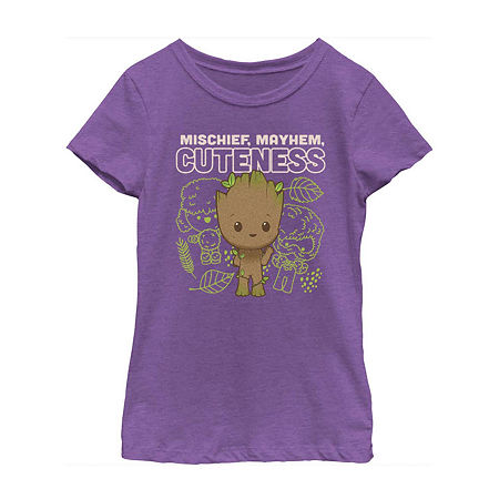 Little & Big Kid Girls Crew Neck Short Sleeve Regular Fit Guardians of the Galaxy Graphic T-Shirt, X-large, Purple