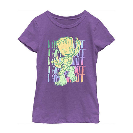Little & Big Kid Girls Crew Neck Short Sleeve Regular Fit Guardians of the Galaxy Graphic T-Shirt, Large, Purple
