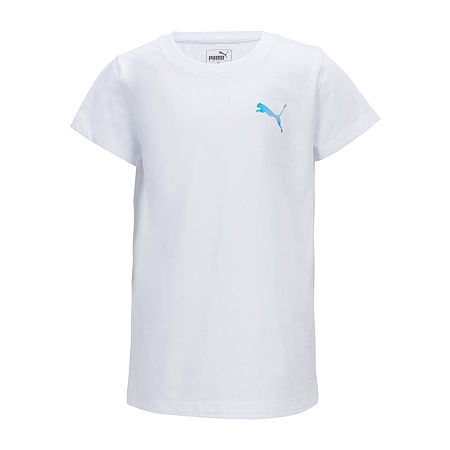 PUMA Big Girls Crew Neck Short Sleeve Graphic T-Shirt, 8-10 (m), White