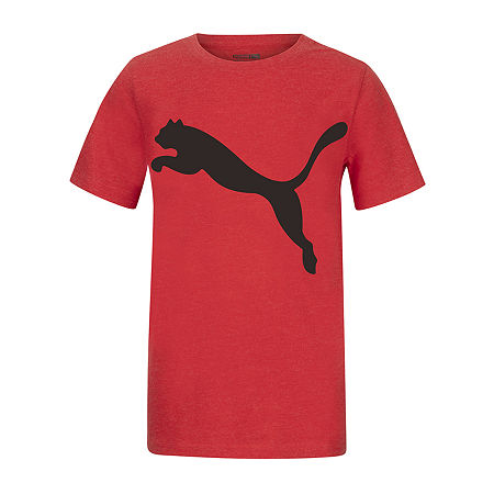 PUMA Big Boys Crew Neck Short Sleeve Graphic T-Shirt, Small (8), Red