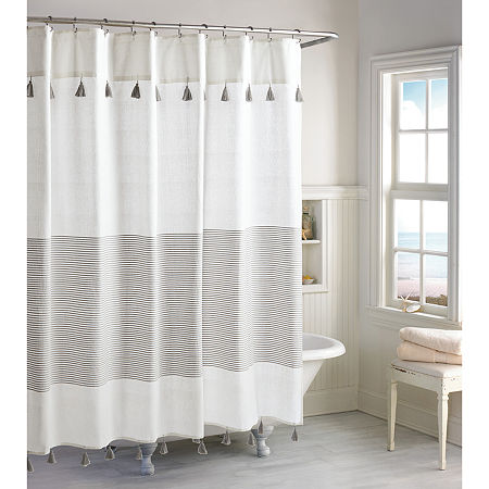 CHF Panama Stripe Shower Curtain, One Size, Gray