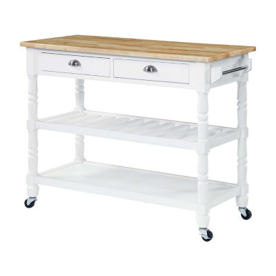 French Country Butcher Block Counter Top Kitchen Cart with Wine Rack V2239 JCPenney