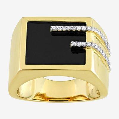 Mens 1/6 CT. T.W. Genuine Black Onyx 18K Gold Over Silver Fashion Ring