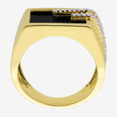 Mens 1/6 CT. T.W. Genuine Black Onyx 18K Gold Over Silver Fashion Ring