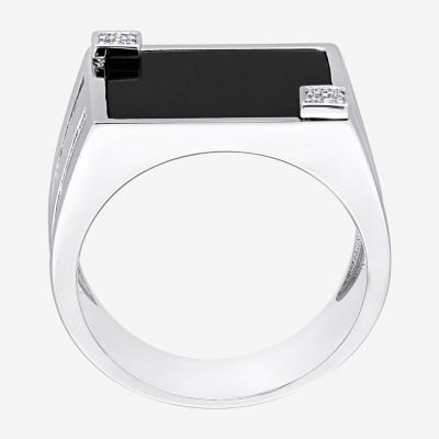 Mens Diamond Accent Genuine Black Onyx Sterling Silver Fashion Ring