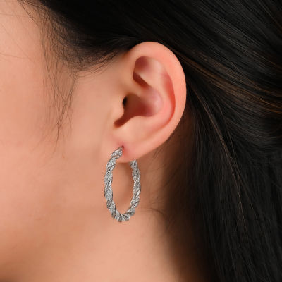 Womens Sterling Silver 35mm Hoop Earrings