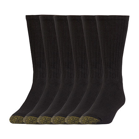 Gold Toe Harrington 6 Pair Big and Tall Crew Socks Mens, 13-15, Black