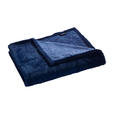 Oxford Chambray Printed Plush Reverse to Faux Fur Blanket