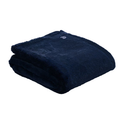 Oxford Chambray Printed Plush Reverse to Faux Fur Blanket