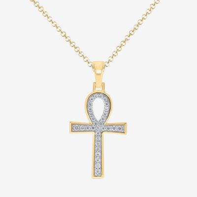 Mens 1/ CT. T.W. Mined White Diamond 14K Gold Over Silver Cross Pendant Necklace
