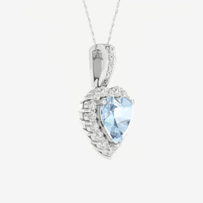 Womens Genuine Blue Aquamarine Sterling Silver Heart Pendant Necklace