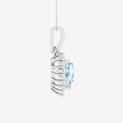 Womens Genuine Blue Aquamarine Sterling Silver Heart Pendant Necklace
