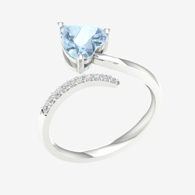 Womens Genuine Blue Aquamarine 10K Gold Heart Cocktail Ring