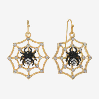 Bijoux Bar Gold Tone Spider Web Glass Drop Earrings