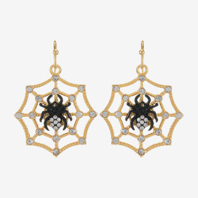 Bijoux Bar Gold Tone Spider Web Glass Drop Earrings