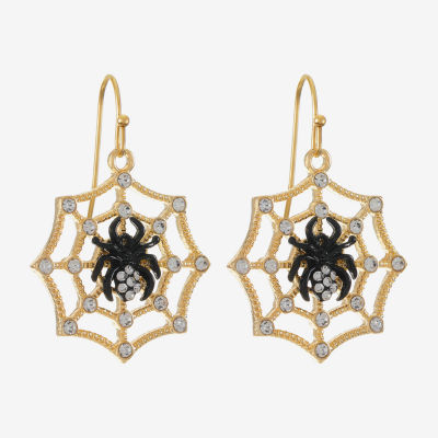 Bijoux Bar Gold Tone Spider Web Glass Drop Earrings