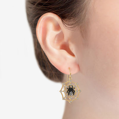 Bijoux Bar Gold Tone Spider Web Glass Drop Earrings